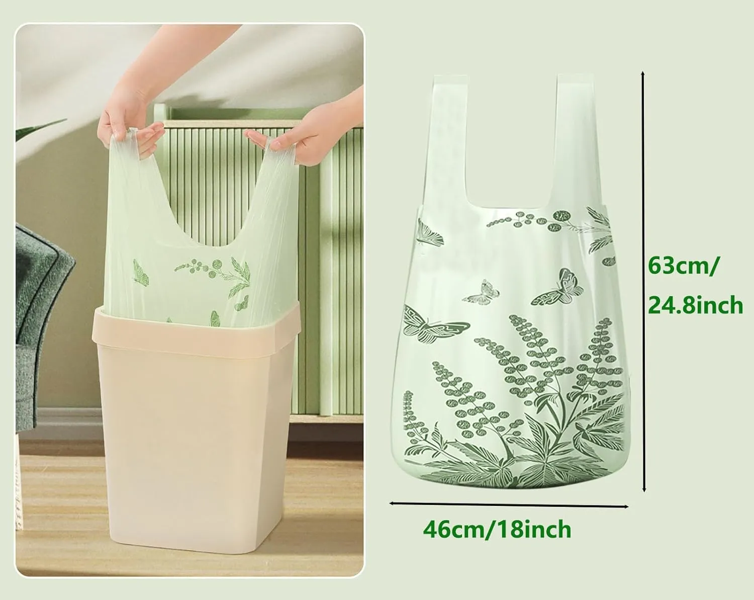 220pcs Small Trash Bags for Bathroom, Office, Kitchen,Bedroom Waste Bin 4 Gallon 1.1 Mil Thick Garbage Bags Separated Strong Rubbish Bags (Green, 220 Counts)