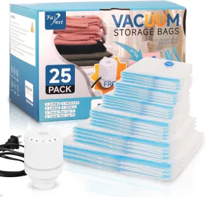 25 Pack Vacuum Storage Bags with Electric Air Pump, Space Saver Bags (3 Jumbo/4 Large/5 Medium/5 Small/4 Roll M/4 Roll S) Compression for Comforters and Blankets, Duvets, Pillows, Travel