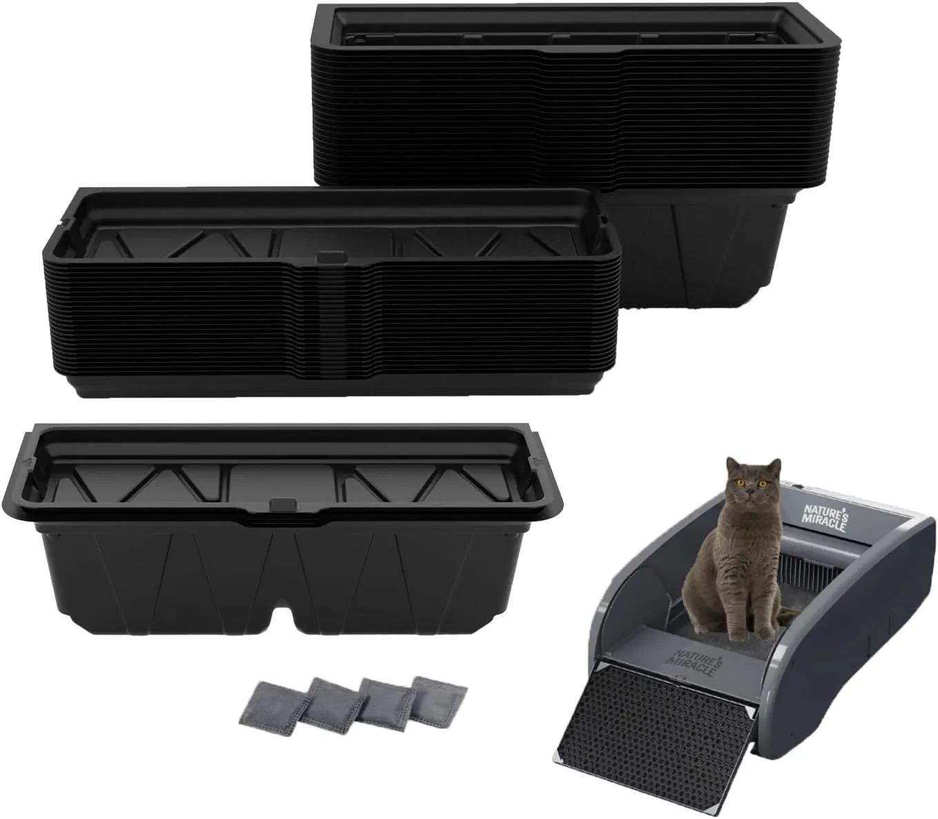 28PCS Disposable Waste Receptacles Compatible with Nature's Miracle Litter Box 2nd,for LitterMaid 3rd,Disposable Cat Litter Box with Charcoal Bags (Machine NOT Included)