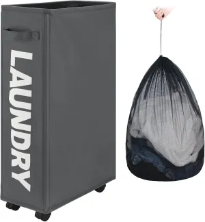 29" Slim Rolling Laundry basket with Removable Bag on Wheels, 70L Collapsible Narrow Corner Laundry Hamper, Foldable Storage Bins, Grey