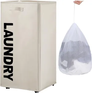 29" X-Large Rolling Laundry basket with Removable Bag on Wheels, 90L Collapsible Narrow Corner Laundry Hamper, Foldable Storage Bins, Beige