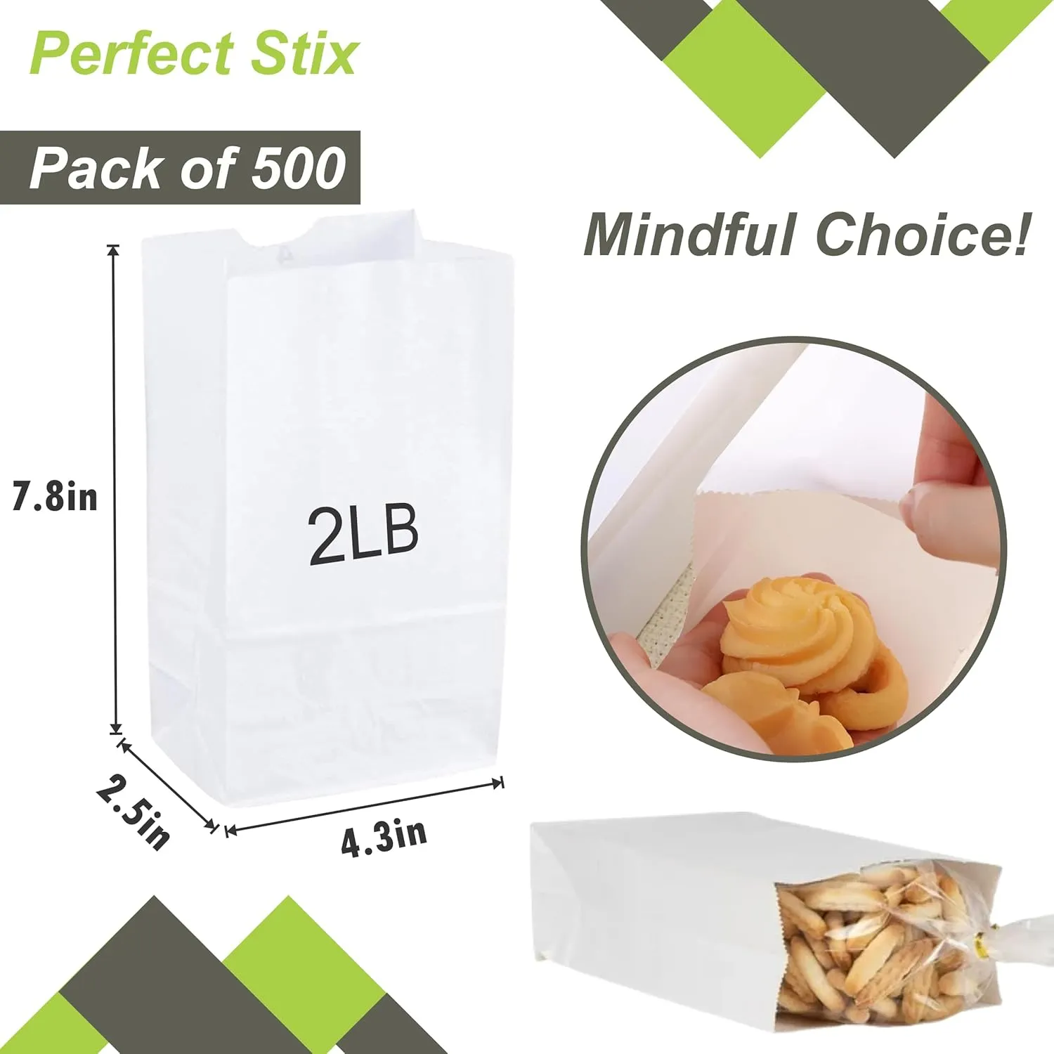2lb White Paper Bags-Pack of 500ct