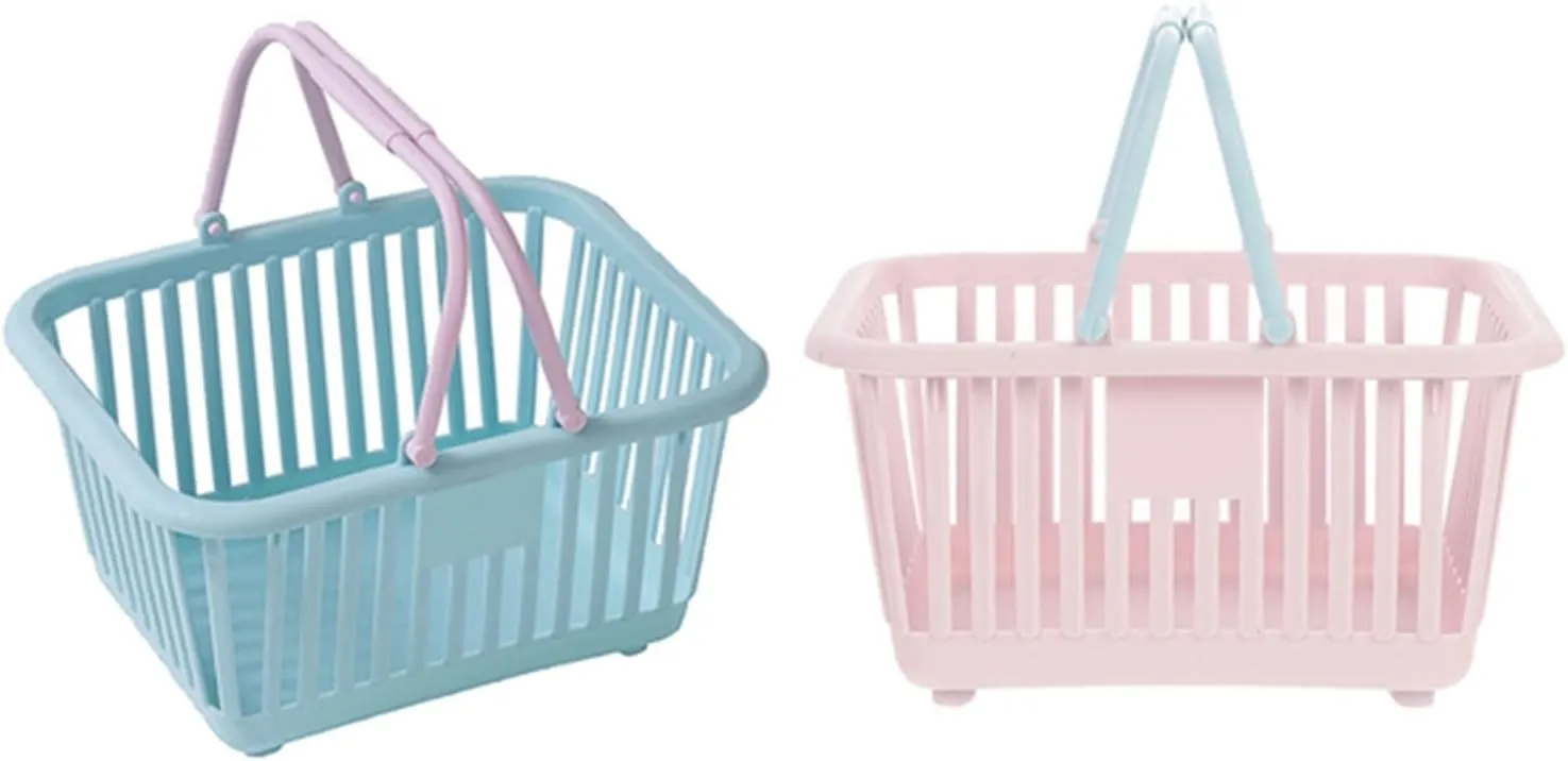 2Pcs Basket Storage Shower Caddy Baskets Tote Organizer Plastic Toys Shopping Bin Mini Wedding Easter Candy Dorm College with Bag