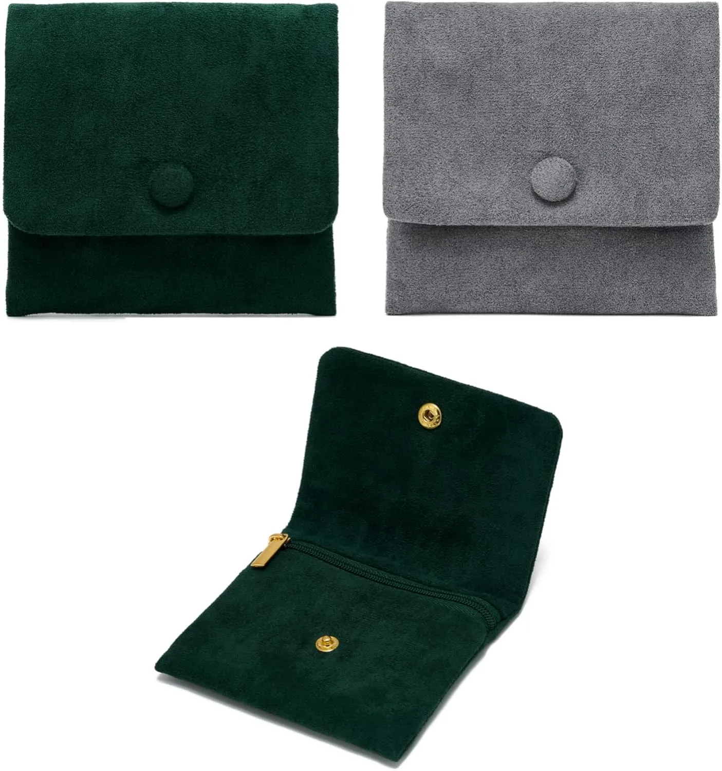2pcs Small Zipper Velvet Jewelry Pouches Jewerly Bags Jewelry Organizer Cases Jewerly Rolls Small Bags for Jewelry Gift Bags Little Bags for Jewelry Travel Jewelry Pouch, 4"x4", Grey Green