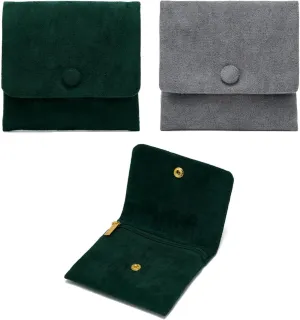 2pcs Small Zipper Velvet Jewelry Pouches Jewerly Bags Jewelry Organizer Cases Jewerly Rolls Small Bags for Jewelry Gift Bags Little Bags for Jewelry Travel Jewelry Pouch, 4"x4", Grey Green