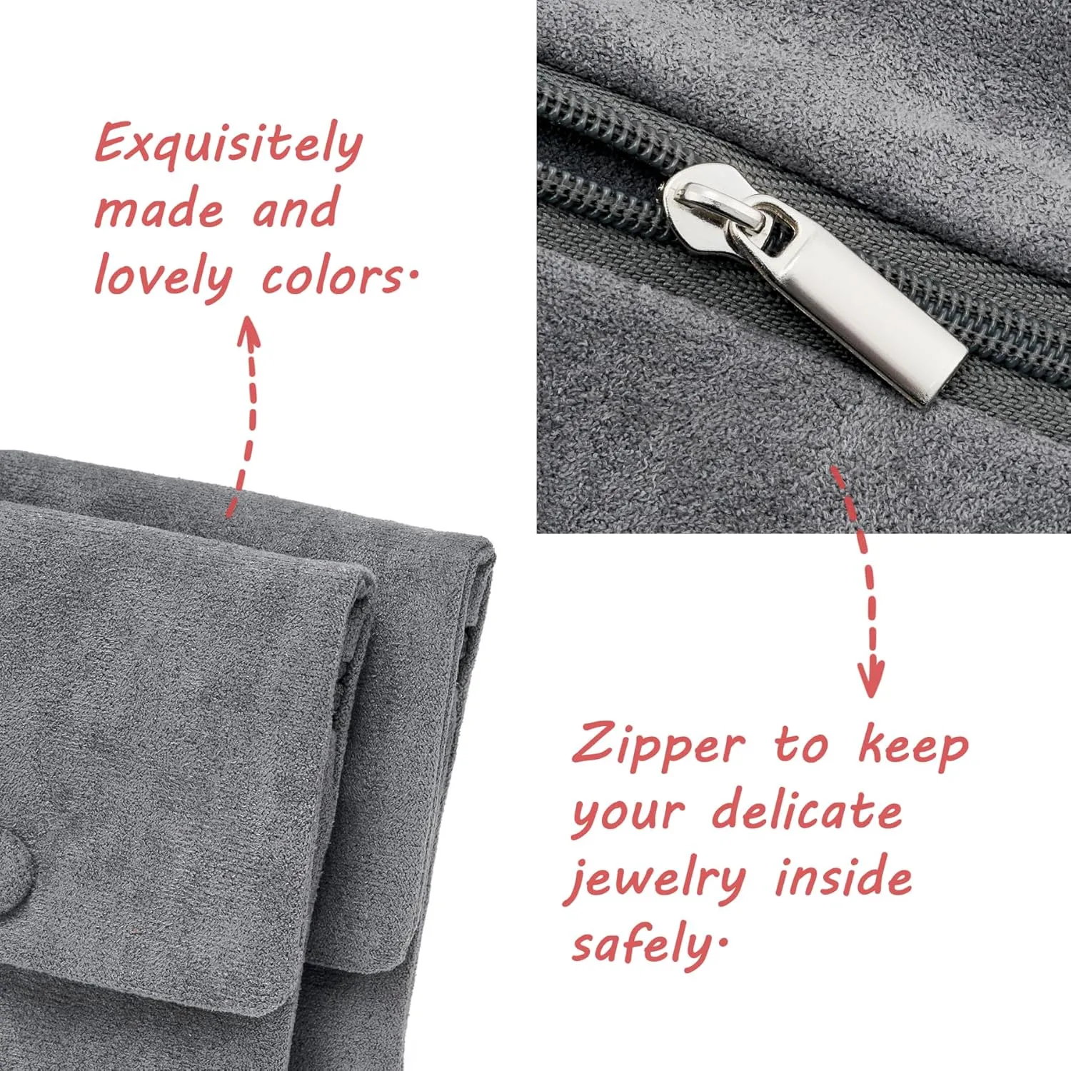 2pcs Small Zipper Velvet Jewelry Pouches Jewerly Bags Jewelry Organizer Cases Jewerly Rolls Small Bags for Jewelry Gift Bags Little Bags for Jewelry Travel Jewelry Pouch, 4"x4", Grey Green