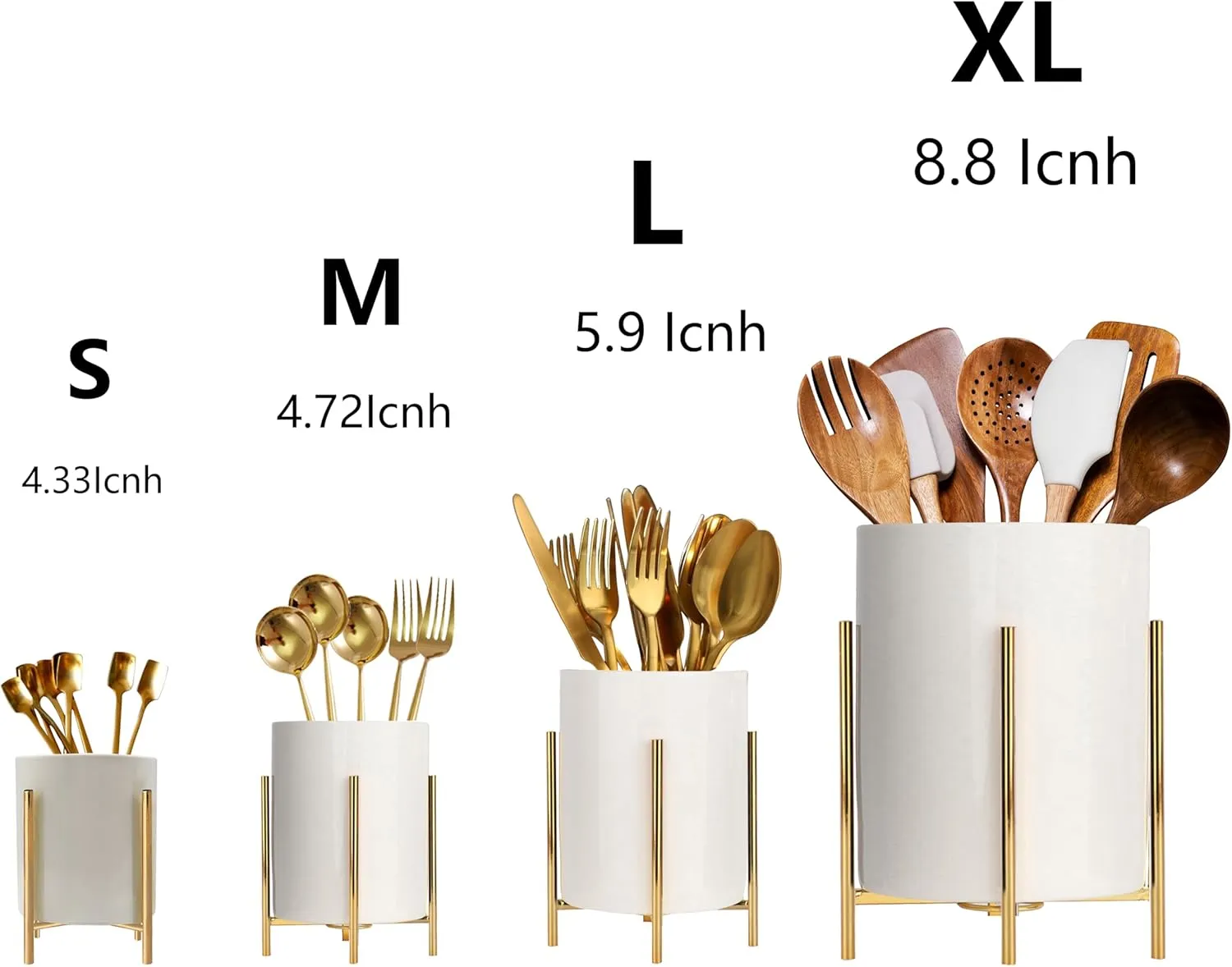 2pcs Sturdy Cutlery Holder White Ceramic With Metal Bracket Robust Silverware Caddy For Countertop - Spoon Holder Silverware Caddy