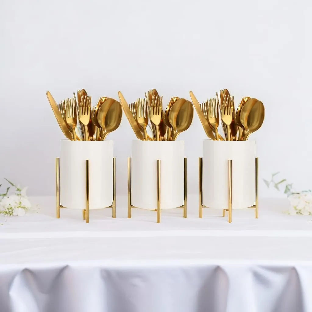 2pcs Sturdy Cutlery Holder White Ceramic With Metal Bracket Robust Silverware Caddy For Countertop - Spoon Holder Silverware Caddy