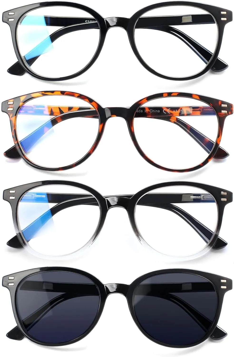 3 Pack Reading Glasses Spring Hinge Stylish Readers Black/Tortoise for Men and Women (4 Pack Mix, 0.00, x)