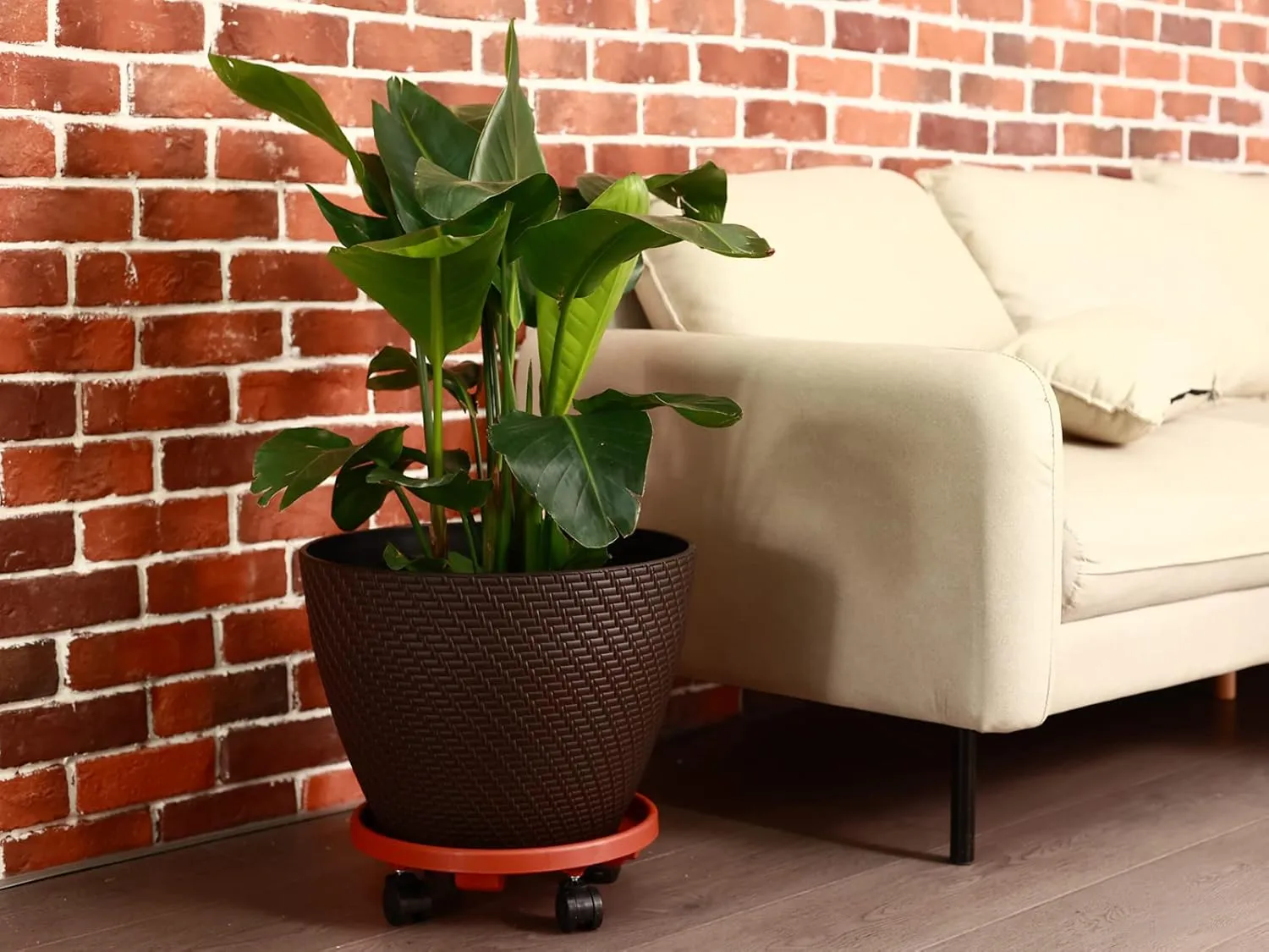 3 Pakcs Large Plant Caddy with Wheels 15.8" Rolling Plant Stands Heavy-duty Plastic Plant Roller Base Pot Movers Plant Saucer on Wheels Indoor Outdoor Plant Dolly with Casters Planter Tray Red