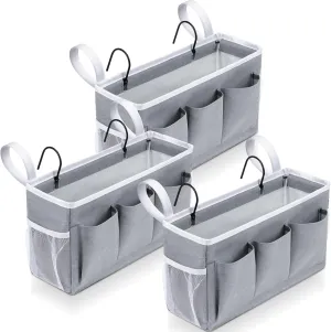 3 Pcs Bedside Caddy Storage Organizer, Bedside Hanging Storage Bag with Pockets and Fixed Straps for Bunk Bed Shelf Dorm Rooms Crib Bed Rails Hospital Beds, Can Be Placed Glasses Books