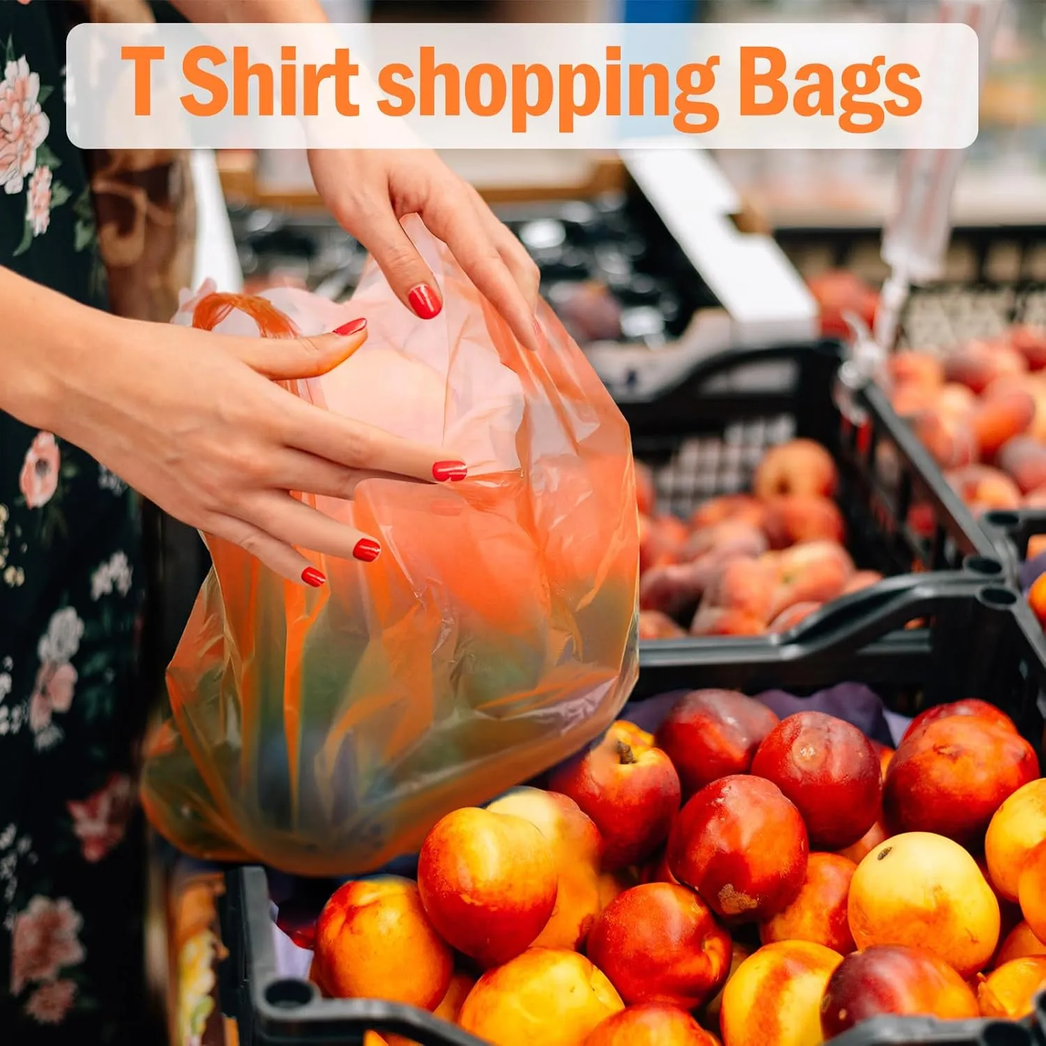 300 Pcs T Shirt Bags Bulk Plastic Shopping Grocery Retail Bags with Handles 12 x 20 Inch for Small Business, Supermarket, Restaurant(Orange)