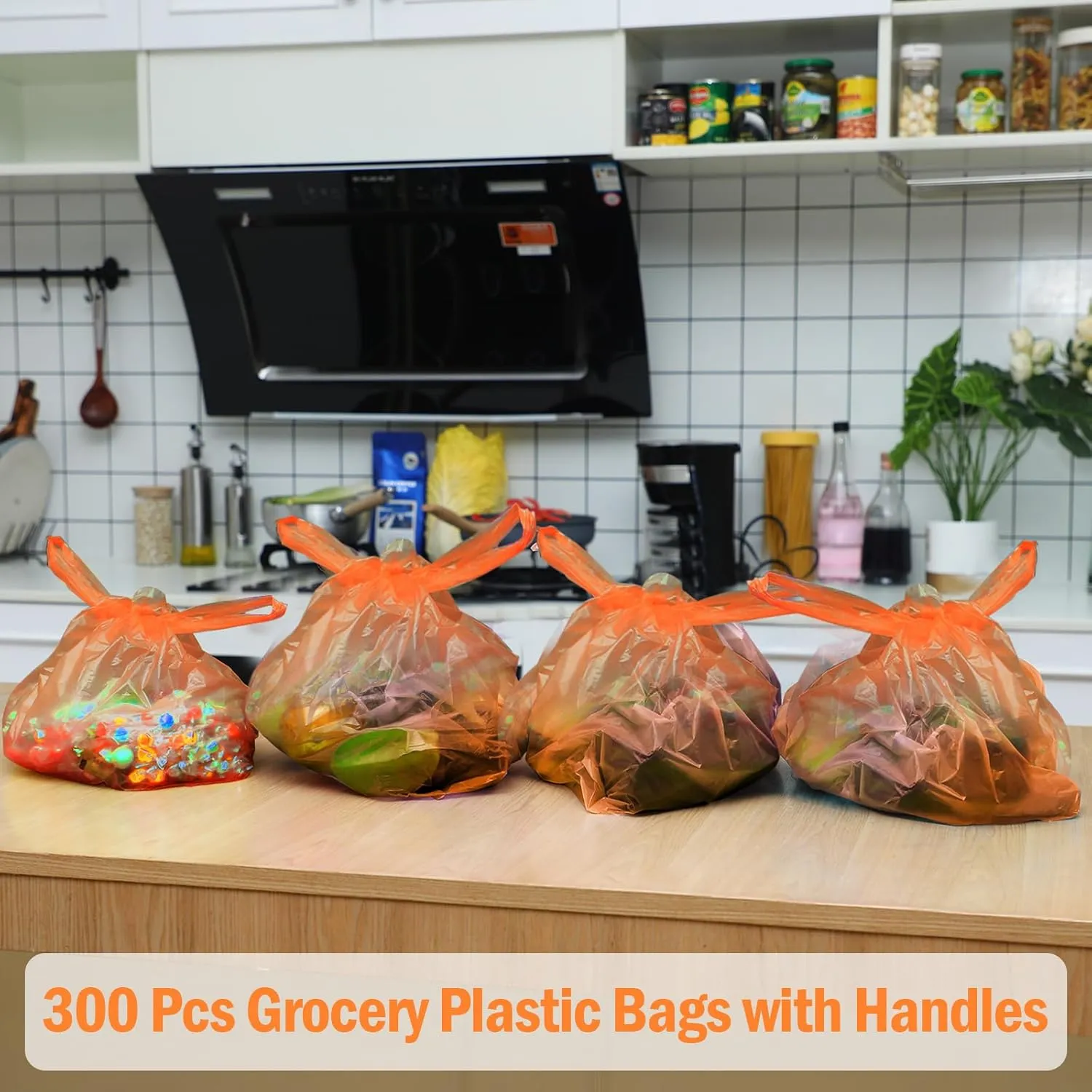 300 Pcs T Shirt Bags Bulk Plastic Shopping Grocery Retail Bags with Handles 12 x 20 Inch for Small Business, Supermarket, Restaurant(Orange)