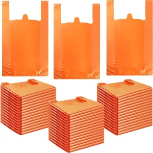 300 Pcs T Shirt Bags Bulk Plastic Shopping Grocery Retail Bags with Handles 12 x 20 Inch for Small Business, Supermarket, Restaurant(Orange)