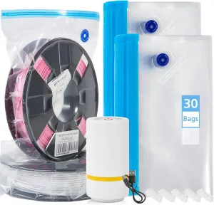 30pcs 3D Printer Filament Storage Bags, Vacuum Sealed Kit with 13.4x11.8 inch Vacuum Storage Bags, Auto Pump, Vacuum Storage Bags for PLA/PETG/TPU/ABS 1.75 mm Using After Filament Dryer Box