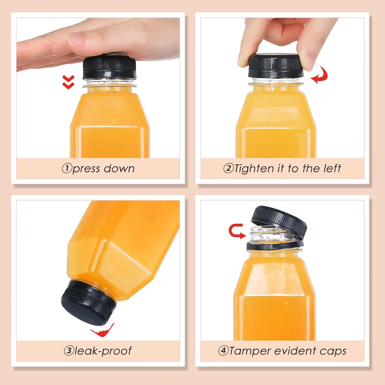 35pcs 16oz Plastic Bottles with Caps, Juice Container with Lids, Empty Plastic Juice Bottles Reusable Clear Bulk Beverage Containers with Tamper Evident Cap for Milk, Smoothie, Drinks