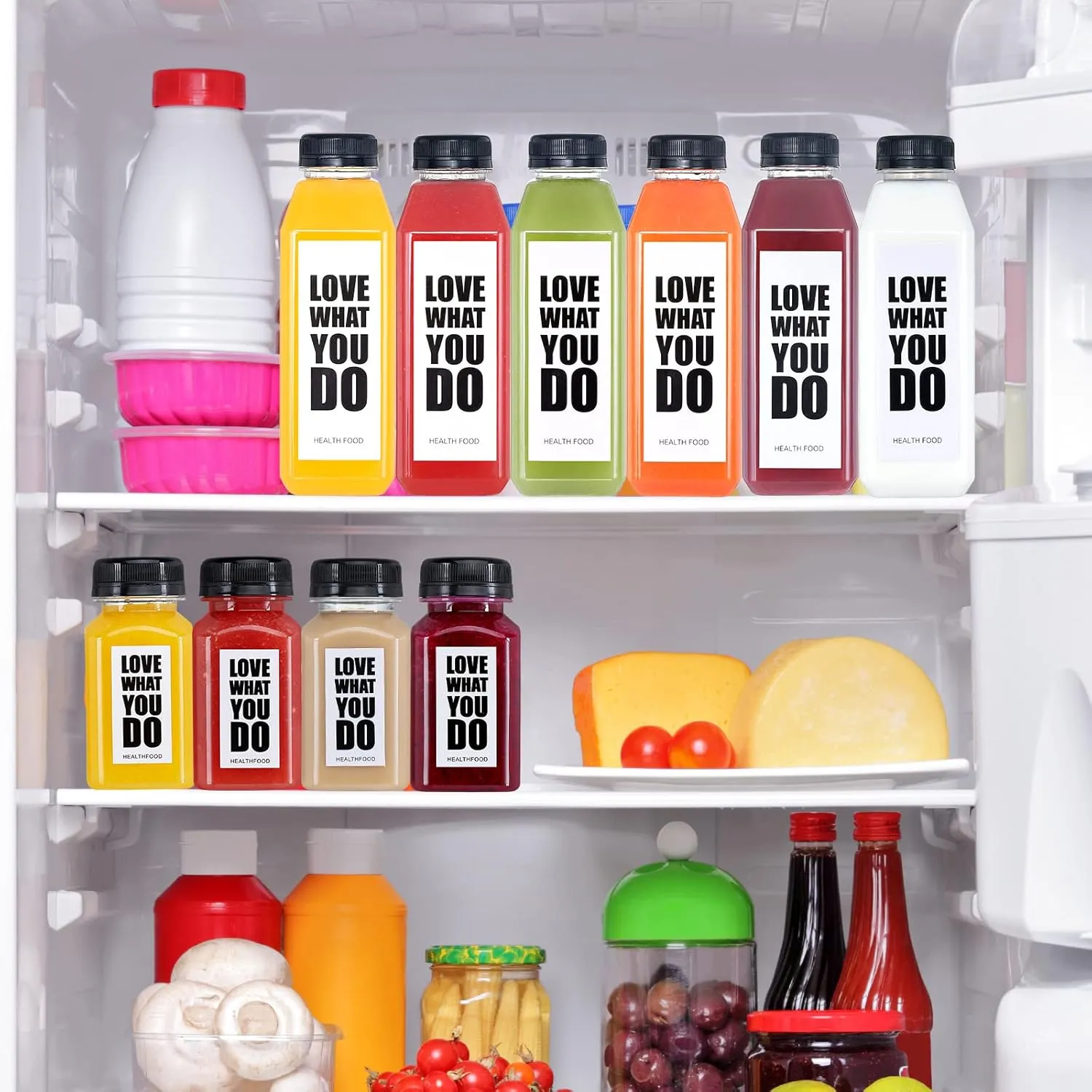 35pcs 16oz Plastic Bottles with Caps, Juice Container with Lids, Empty Plastic Juice Bottles Reusable Clear Bulk Beverage Containers with Tamper Evident Cap for Milk, Smoothie, Drinks