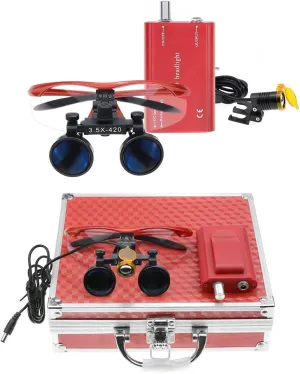 3.5X Loupe Binocular Magnifier 420mm Working Distance with 3W Spotlight Filter Plastic Clip Headlamp (Red)