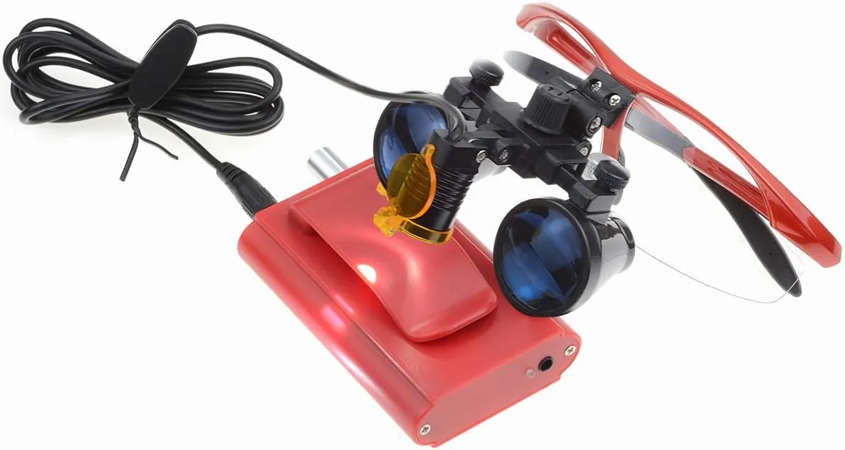 3.5X Loupe Binocular Magnifier 420mm Working Distance with 3W Spotlight Filter Plastic Clip Headlamp (Red)
