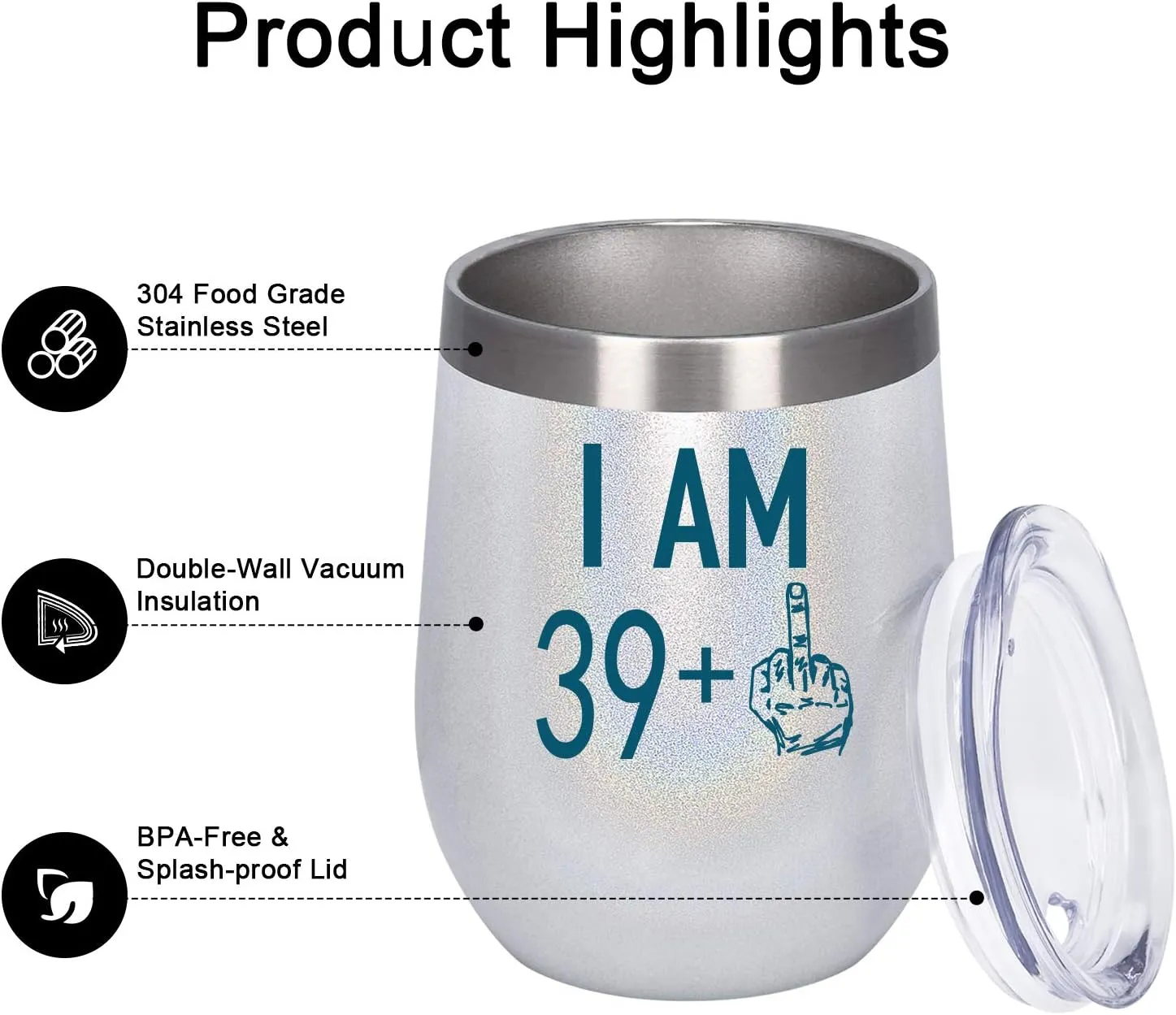39 Plus One Middle Finger Wine Tumbler, 40th Birthday Gifts for Women Men, Wine Tumbler with Saying Funny Gifts Idea for Wife Mom Friends Coworkers, 12 Oz Insulated Wine Tumbler Glasses, White