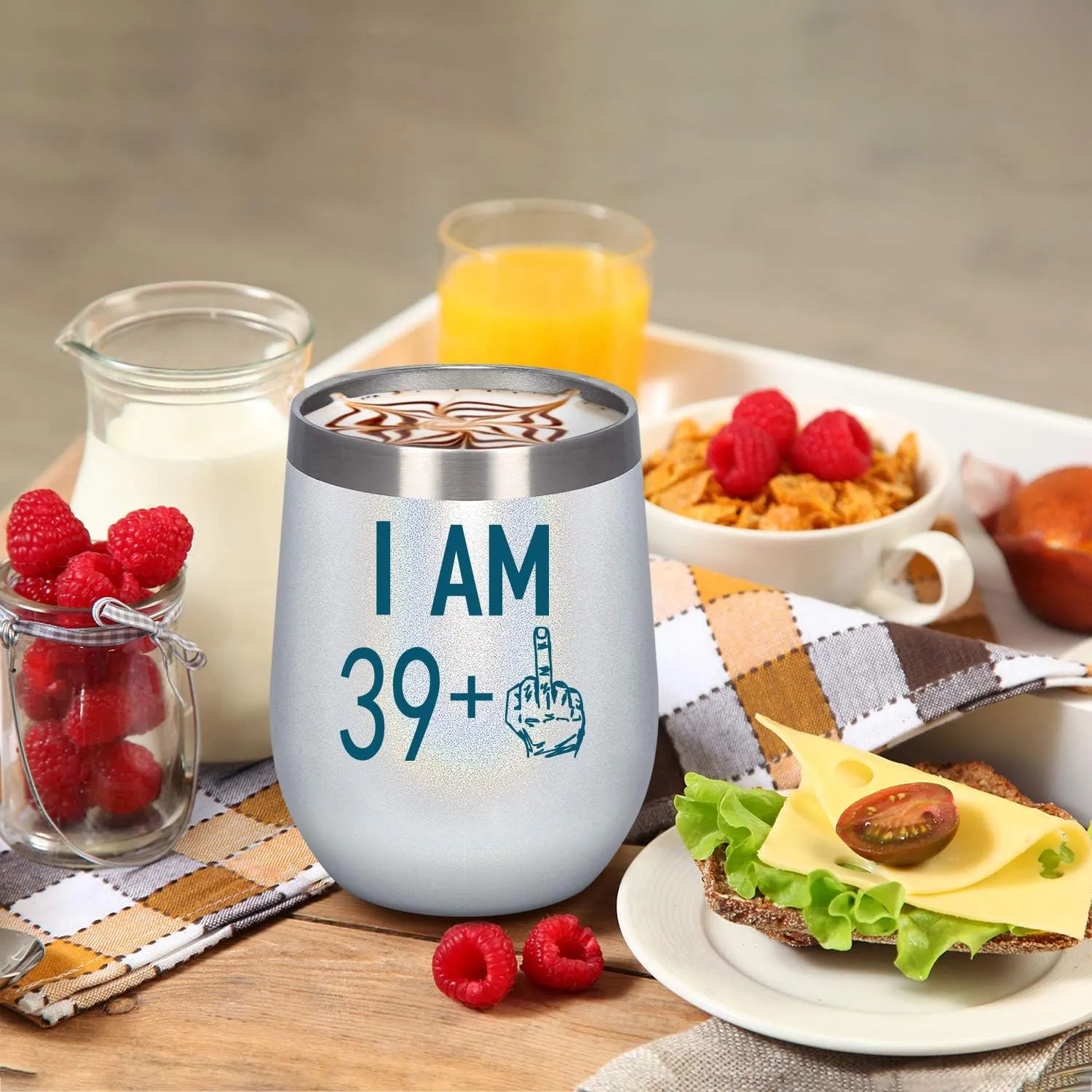 39 Plus One Middle Finger Wine Tumbler, 40th Birthday Gifts for Women Men, Wine Tumbler with Saying Funny Gifts Idea for Wife Mom Friends Coworkers, 12 Oz Insulated Wine Tumbler Glasses, White