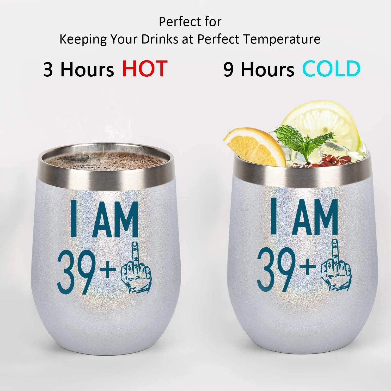 39 Plus One Middle Finger Wine Tumbler, 40th Birthday Gifts for Women Men, Wine Tumbler with Saying Funny Gifts Idea for Wife Mom Friends Coworkers, 12 Oz Insulated Wine Tumbler Glasses, White