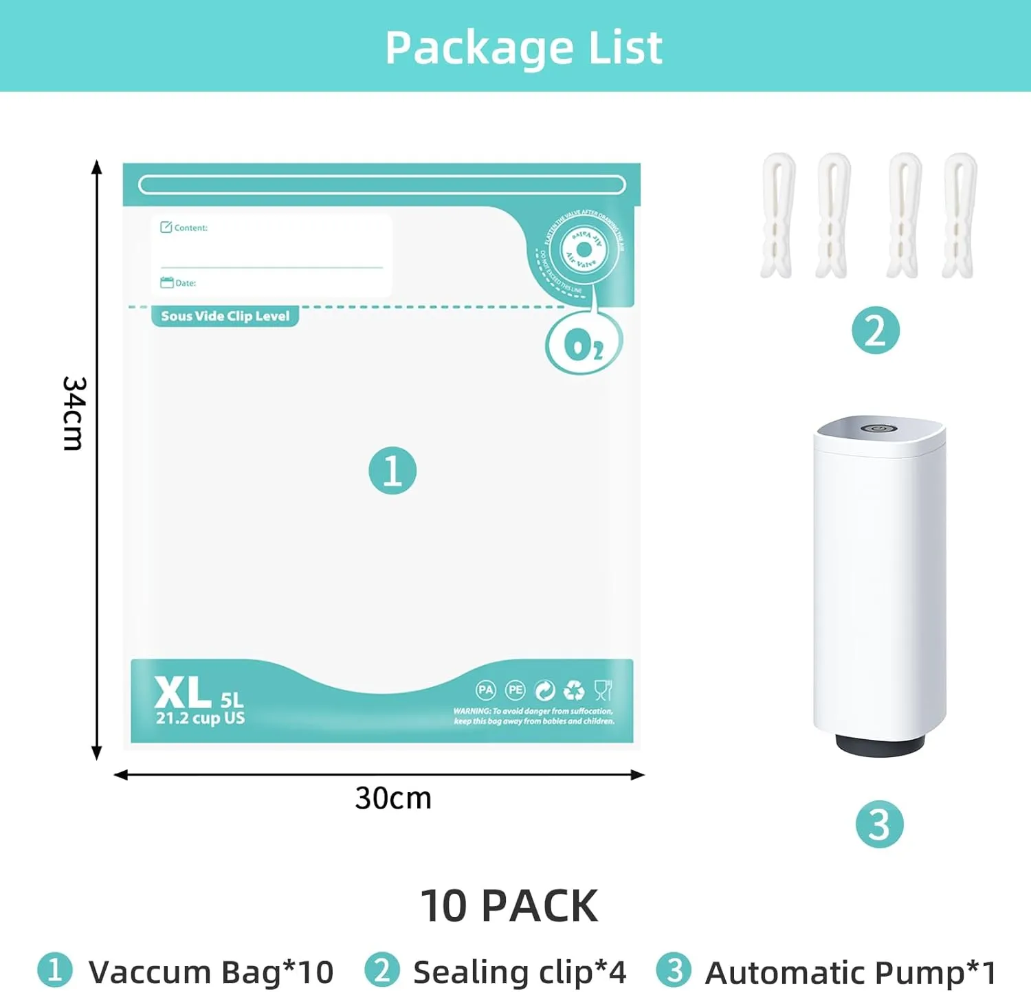 3D Printer Filament Vacuum Storage Bags Kit, Thicken Bags with 1*Automatic Pump/4*Clips, 11.8x13.4in for 1kg Spool Filament