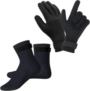 3mm Neoprene Gloves and Socks, 3mm Thermal Diving Gloves and Socks with Adjustable Waist Strap, Flexible Wetsuit Glove and Sock for Surfing, Kayaking Rafting