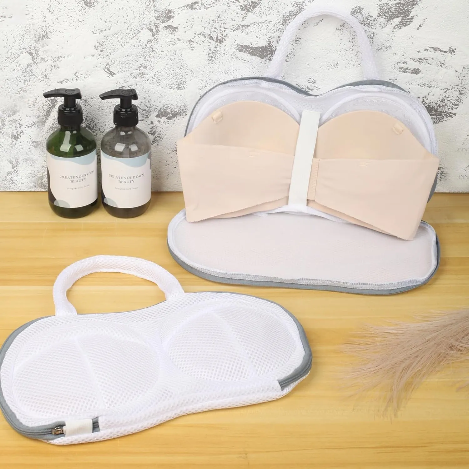 3Pcs Bra laundry bags,Bra Washing Bag for Laundry Lingerie Underwear Brassiere Bag,Lingerie Bags with 3D Skeleton for Washing Machine,Grey（A to C Cups）