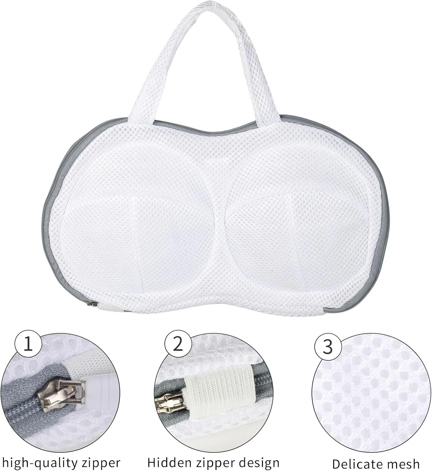 3Pcs Bra laundry bags,Bra Washing Bag for Laundry Lingerie Underwear Brassiere Bag,Lingerie Bags with 3D Skeleton for Washing Machine,Grey（A to C Cups）