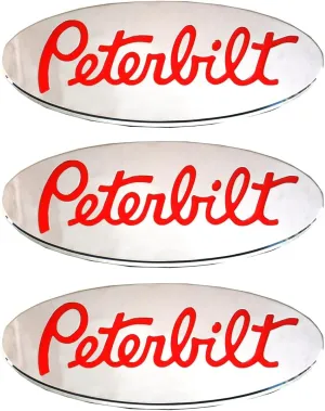 3pcs Name Emblem Plate Custom CNC 6061 Logo Grille Fender 3D Badge Replacement for Peterbilt (Chrome)