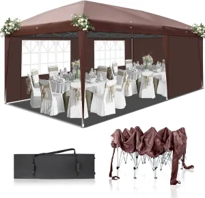 3x6m Instant Setup Folding Tent, Dark Coffee Waterproof Shelter with 2 Windows & 2 Doors - Heavy-Duty Oxford Fabric for Camping, Events, Outdoor Use