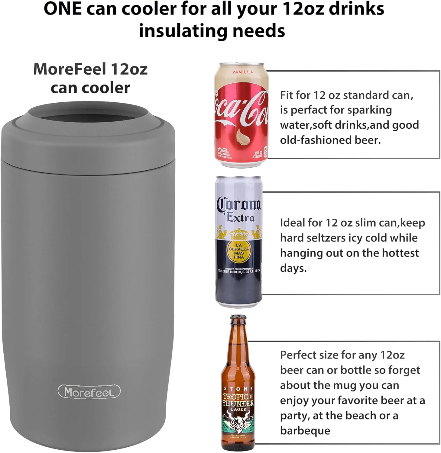 4-in-1 Skinny Can Cooler Double Wall Stainless Steel Insulated Can Holder,Can Coozie, Works With 12 Oz Slim Can,Standard Cans,Beer Bottles & As Pint Cups (Dark Gray)