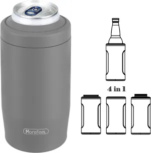 4-in-1 Skinny Can Cooler Double Wall Stainless Steel Insulated Can Holder,Can Coozie, Works With 12 Oz Slim Can,Standard Cans,Beer Bottles & As Pint Cups (Dark Gray)
