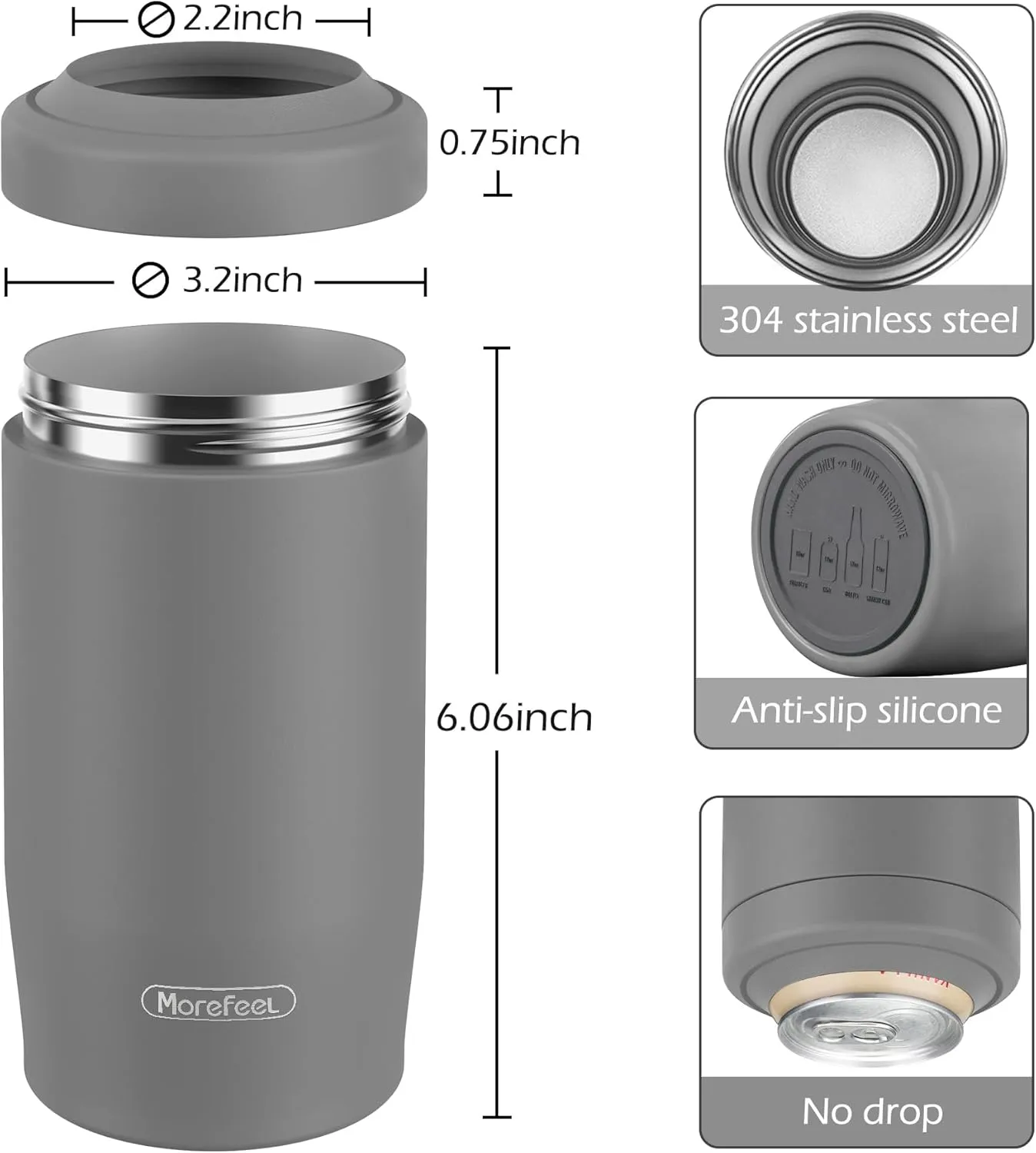 4-in-1 Skinny Can Cooler Double Wall Stainless Steel Insulated Can Holder,Can Coozie, Works With 12 Oz Slim Can,Standard Cans,Beer Bottles & As Pint Cups (Dark Gray)