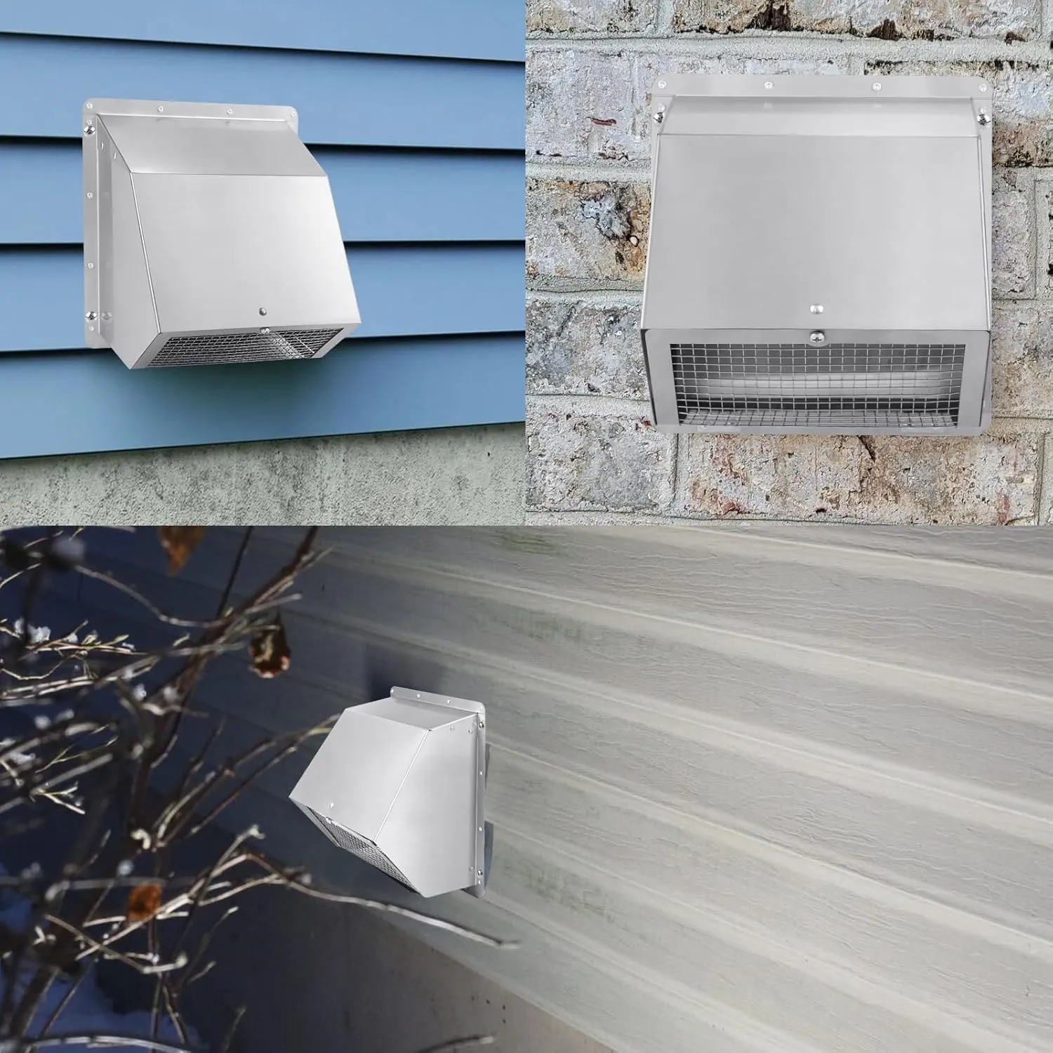 4 Inch Hooded Wall Vent with Screen and Damper,4" Dryer Vent Cover Outside w/Removable Mesh,Wall Mount External Extractor Wall Exhaust Vents Cap for House Outdoor Air Exhaust, Stainless Steel