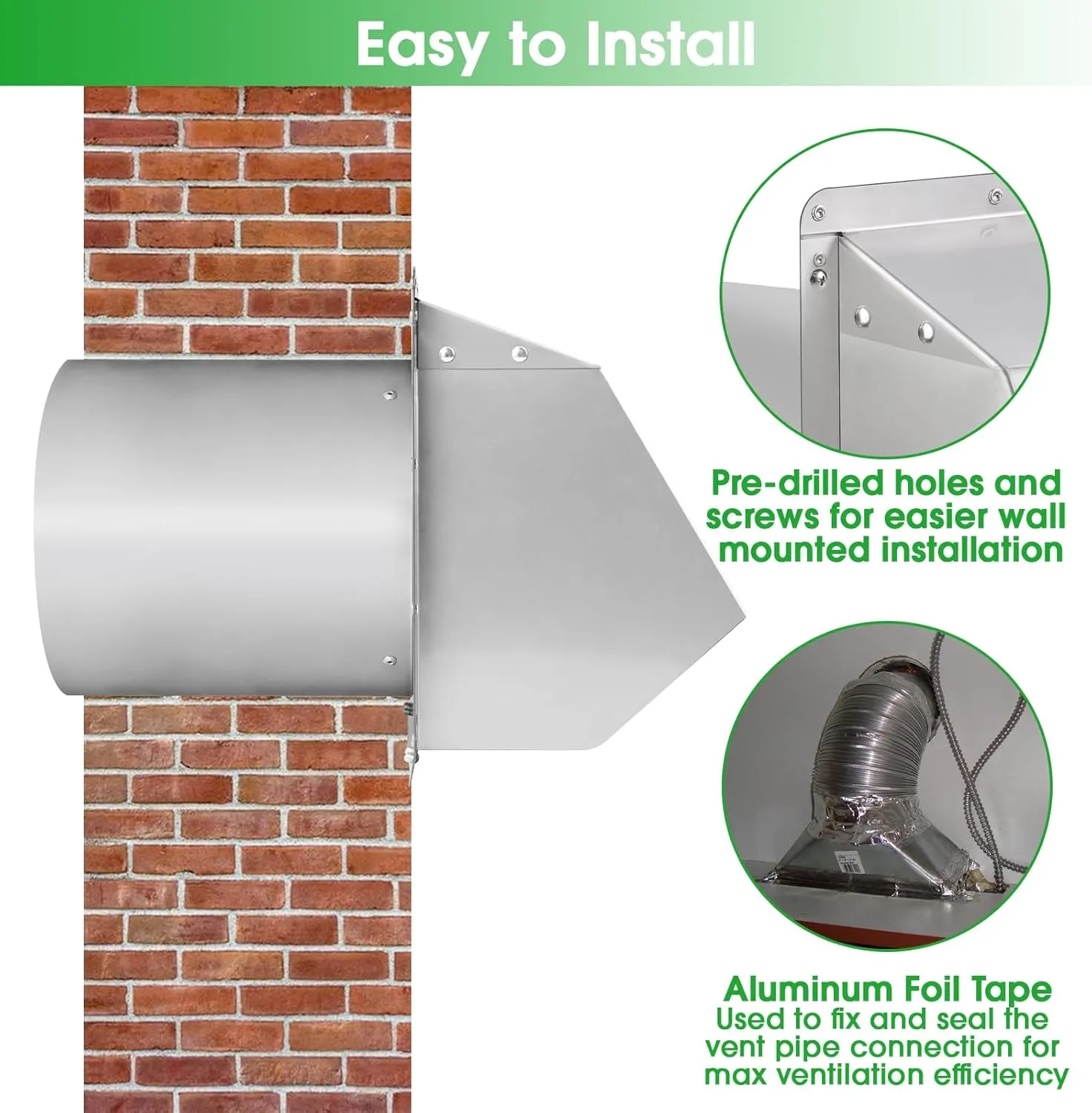 4 Inch Hooded Wall Vent with Screen and Damper,4" Dryer Vent Cover Outside w/Removable Mesh,Wall Mount External Extractor Wall Exhaust Vents Cap for House Outdoor Air Exhaust, Stainless Steel