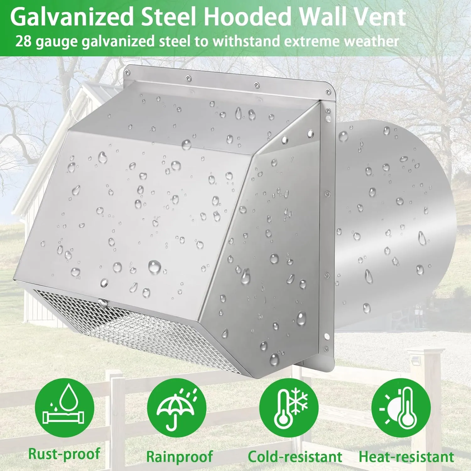 4 Inch Hooded Wall Vent with Screen and Damper,4" Dryer Vent Cover Outside w/Removable Mesh,Wall Mount External Extractor Wall Exhaust Vents Cap for House Outdoor Air Exhaust, Stainless Steel
