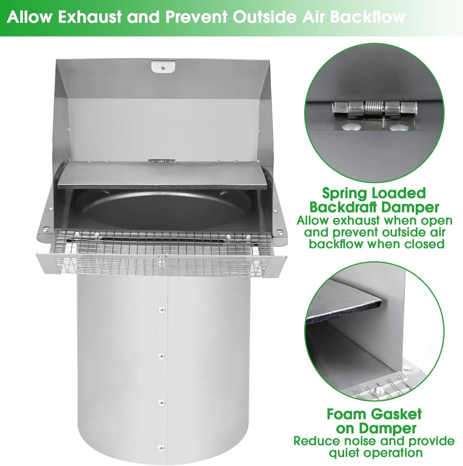 4 Inch Hooded Wall Vent with Screen and Damper,4" Dryer Vent Cover Outside w/Removable Mesh,Wall Mount External Extractor Wall Exhaust Vents Cap for House Outdoor Air Exhaust, Stainless Steel