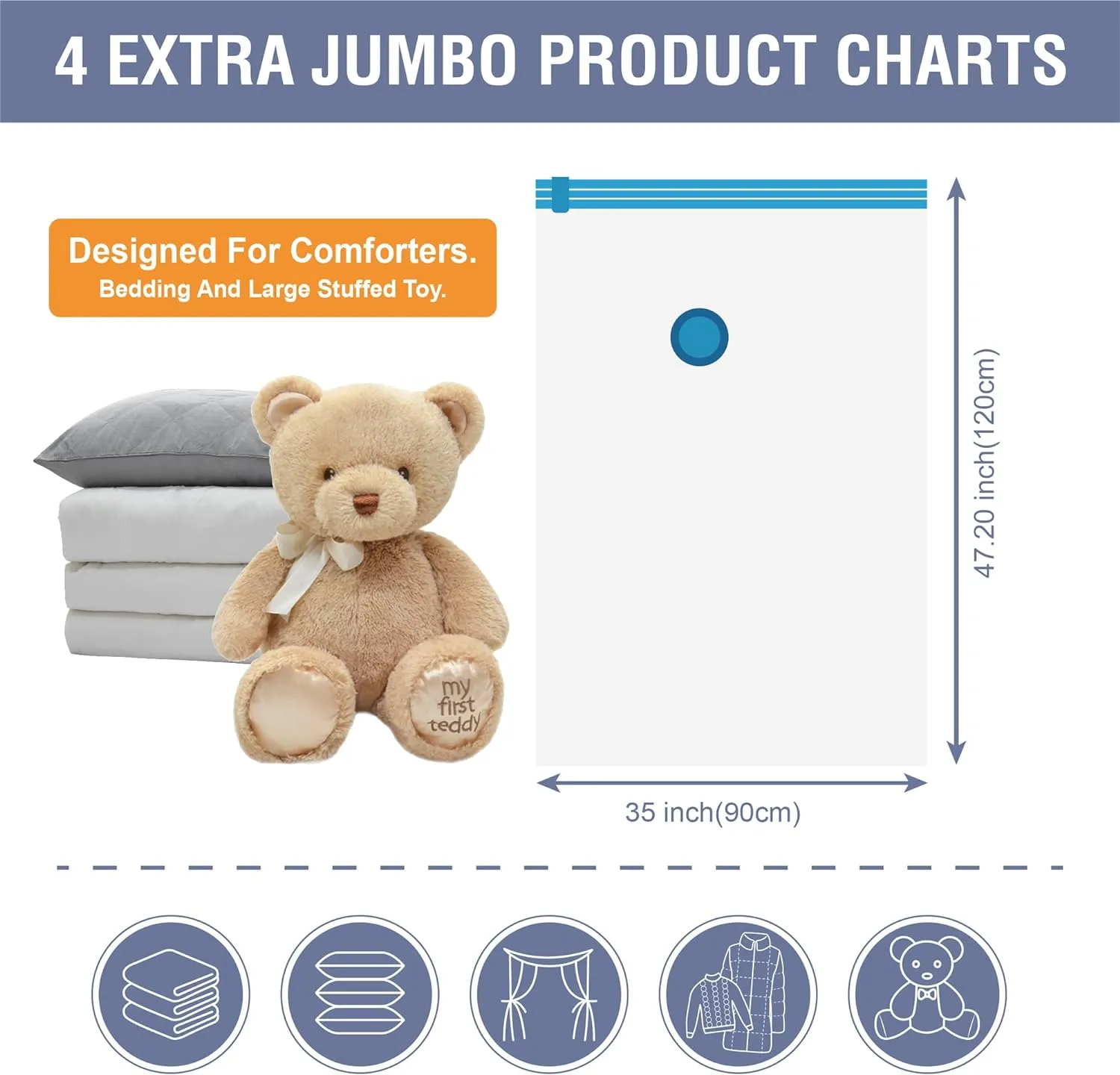 4 Pack XXL Jumbo Vacuum Storage Bags, Extra Large Vacuum Seal Bags for Comforters, Bedding, Blanket Storage, Giant Space Saver Bags for Huge Stuffed Toy(47.2x35 in)