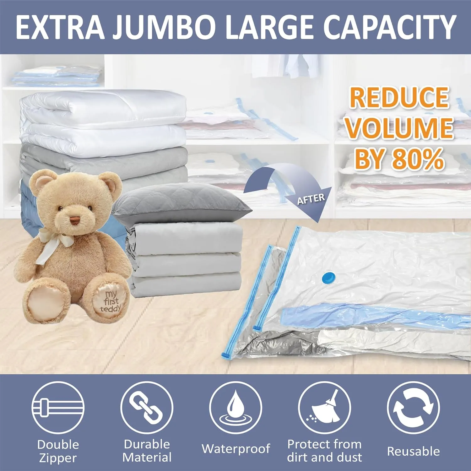 4 Pack XXL Jumbo Vacuum Storage Bags, Extra Large Vacuum Seal Bags for Comforters, Bedding, Blanket Storage, Giant Space Saver Bags for Huge Stuffed Toy(47.2x35 in)