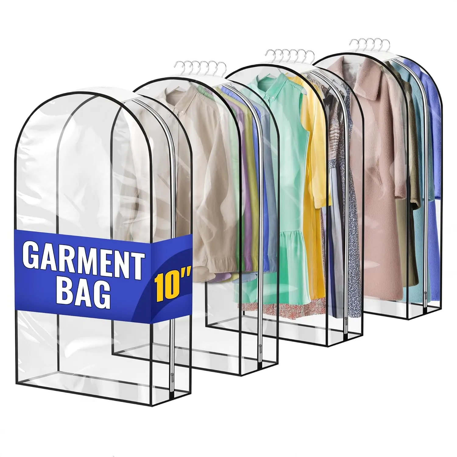 4 Pcs Clear Garment Bags for Hanging Clothes – Dust-Proof Suit Bags for Closet Storage (40"x24"x10") with Zipper Sides – Designed for Travel & Organization, Protects Clothes & Keeps Them Ready to Wear