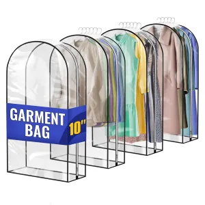 4 Pcs Clear Garment Bags for Hanging Clothes – Dust-Proof Suit Bags for Closet Storage (40"x24"x10") with Zipper Sides – Designed for Travel & Organization, Protects Clothes & Keeps Them Ready to Wear