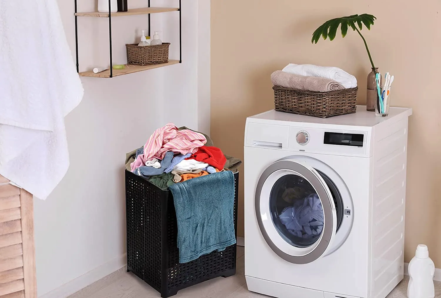42L Collapsible Plastic Laundry Baskets,Foldable Laundry Hamper,Pack of 2 (Black)