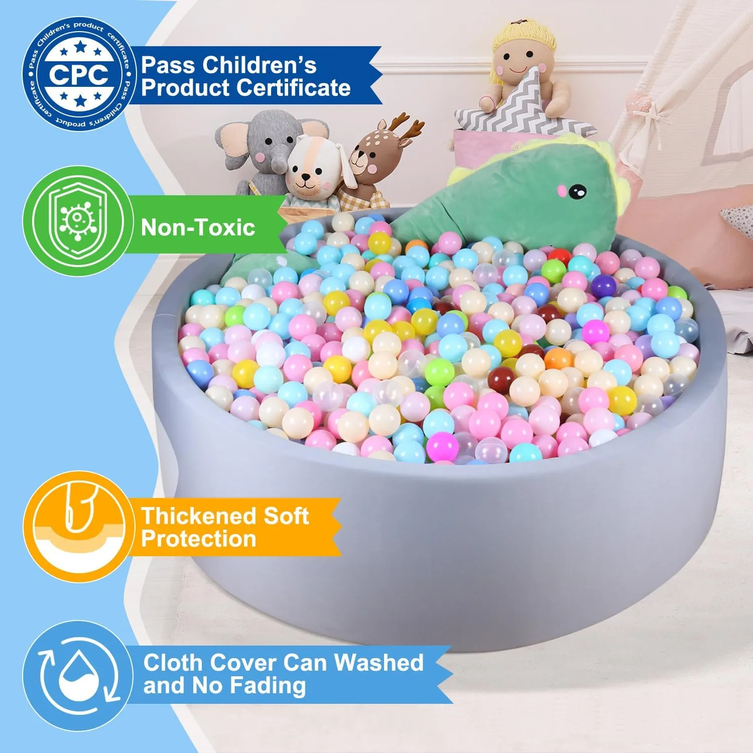 48 Inch Foam Ball Pit for Children Toddlers,Baby Soft Round Ball Pool, Ideal Gift for Babies Infants Indoor and Outdoor Game -(Balls NOT Included) Light Grey