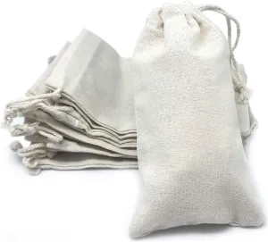 48-Pack Reusable 3x5 Cotton Canvas Muslin Bags w. Drawstring - Multi-Purpose - Gifts, Party Favors, Spices
