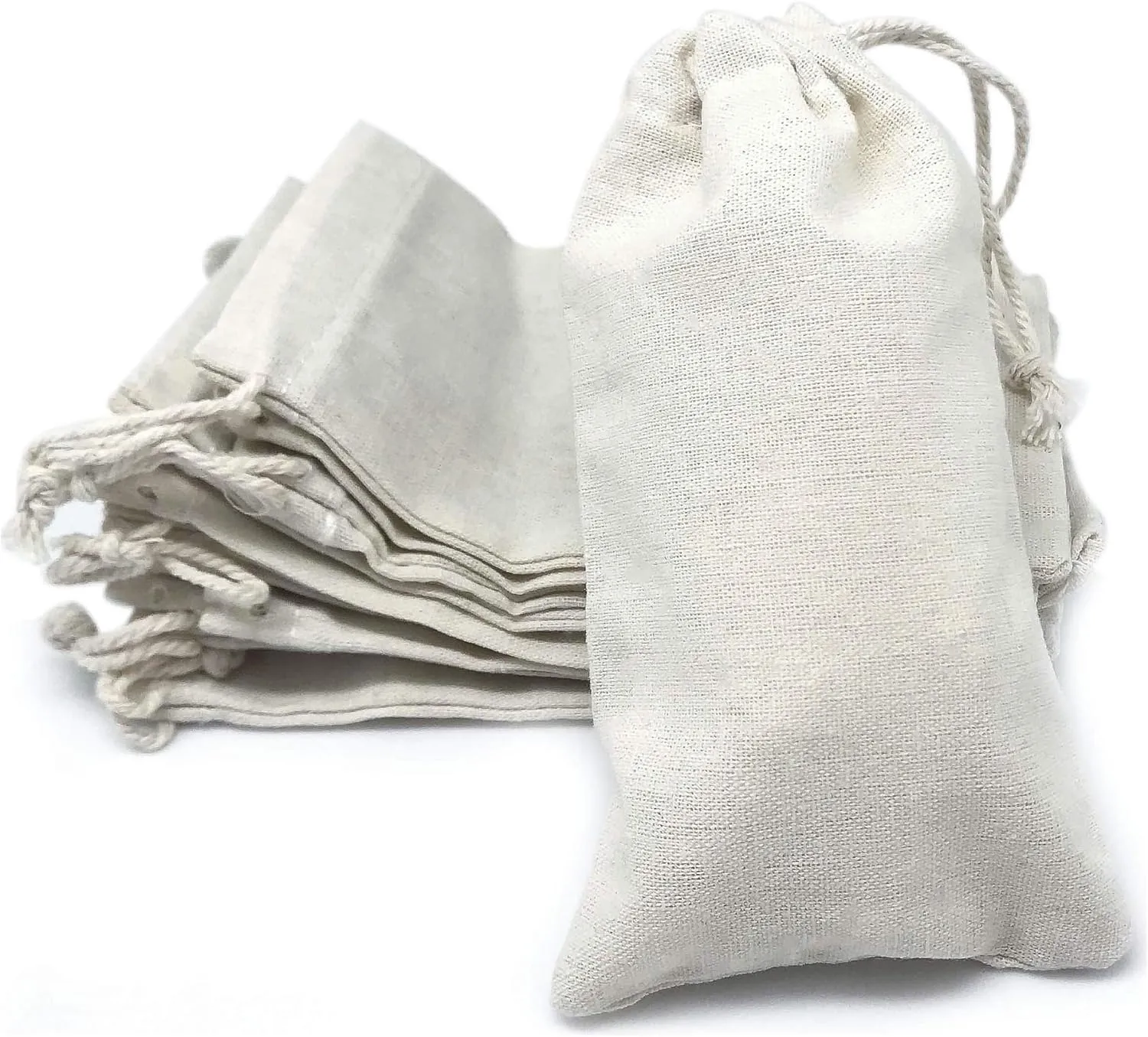 48-Pack Reusable 3x5 Cotton Canvas Muslin Bags w. Drawstring - Multi-Purpose - Gifts, Party Favors, Spices