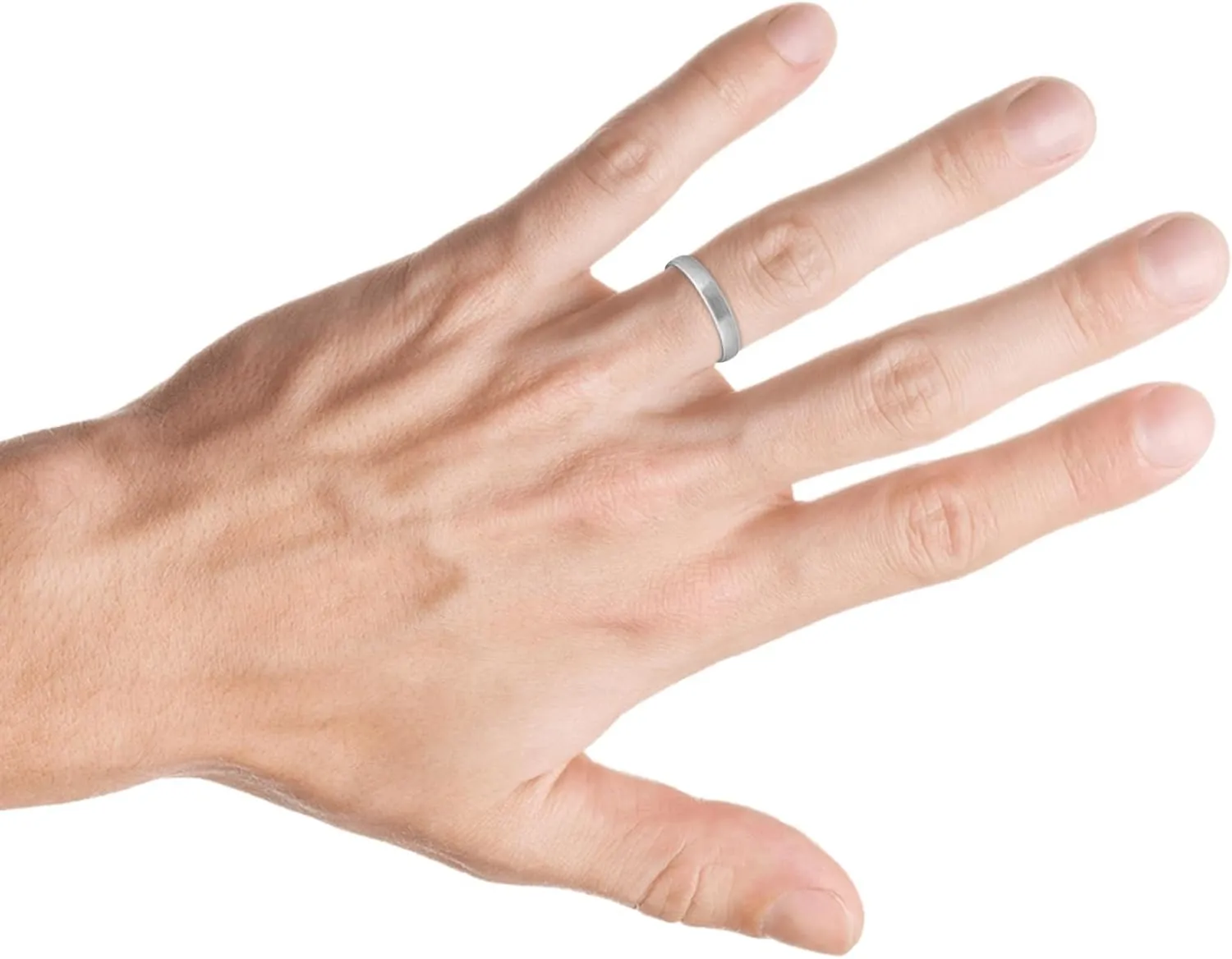 4mm Beveled & Brushed Wedding Band 14K White Gold