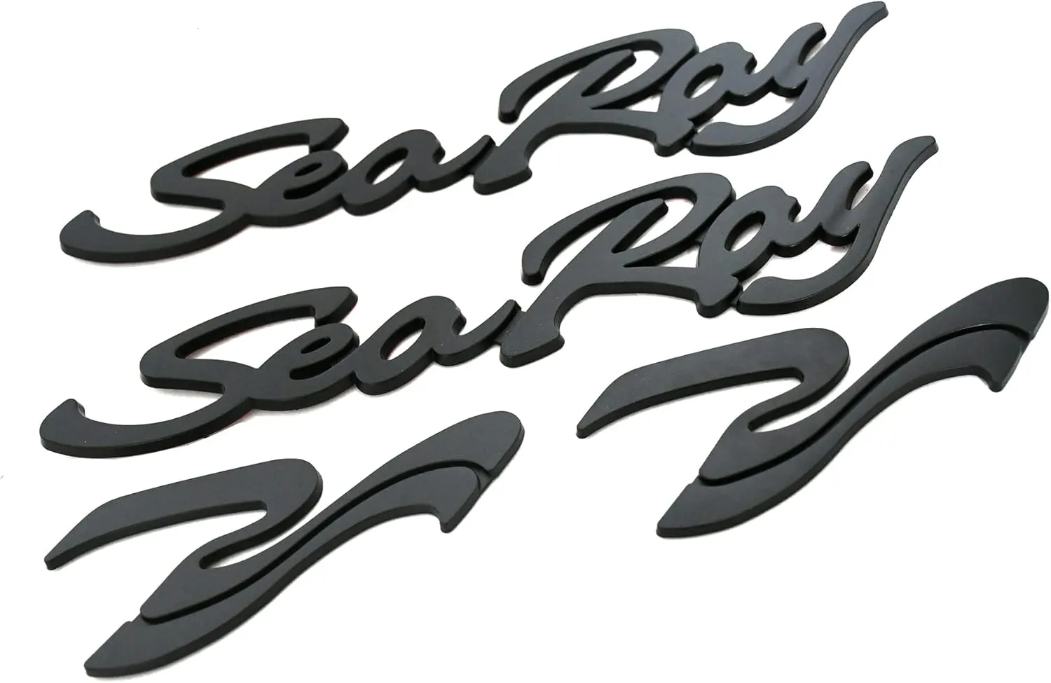 4pcs New Sea Ray Searay SR Wave Script Emblems 3D Badge etters Boat Self-Adhesive Sticker Genuine Nameplate (Matte Black)