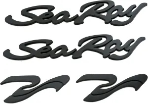 4pcs New Sea Ray Searay SR Wave Script Emblems 3D Badge etters Boat Self-Adhesive Sticker Genuine Nameplate (Matte Black)